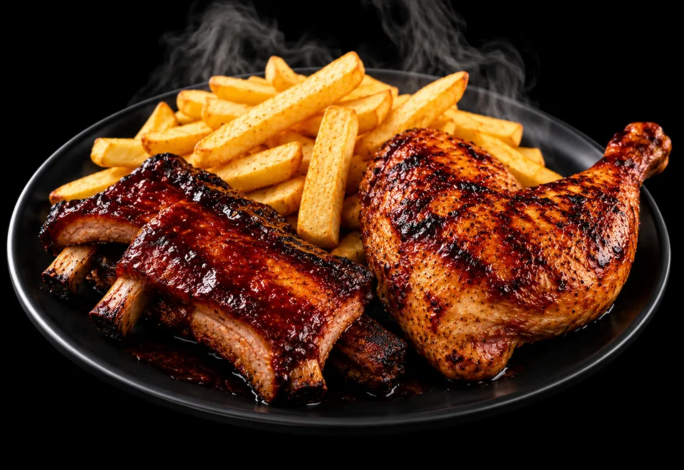 Quarter chicken & ribs