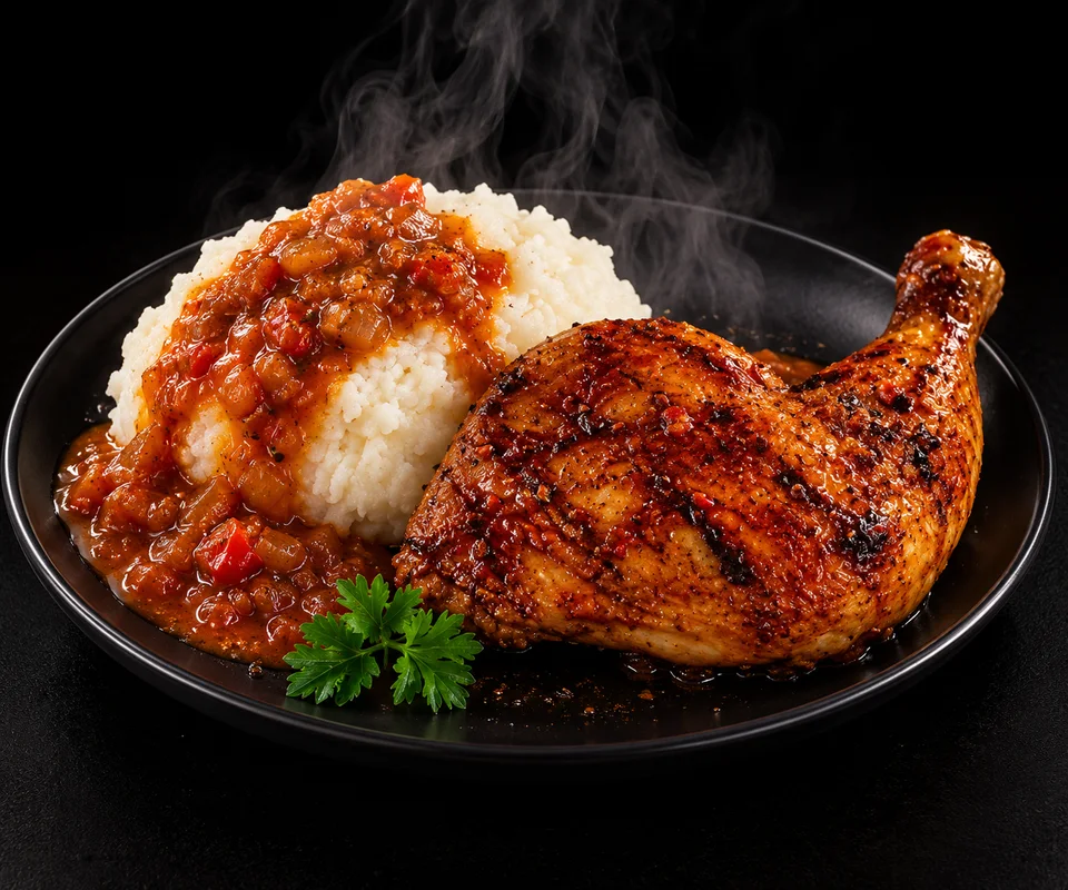 Quarter chicken, pap & sauce
