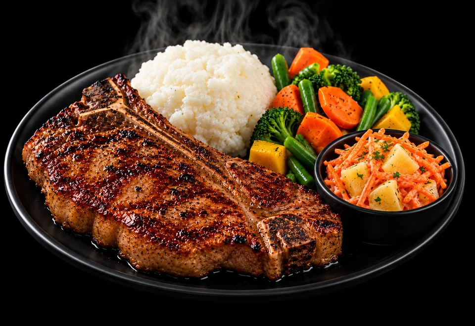 T-bone, pap & veg